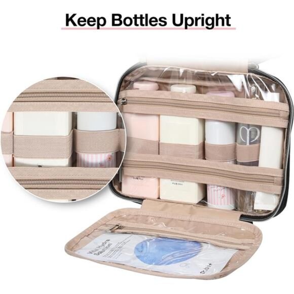 Hanging Toiletry Bag – TSA Approved Transparent Makeup Organizer, Medium Black - Picture 3 of 7